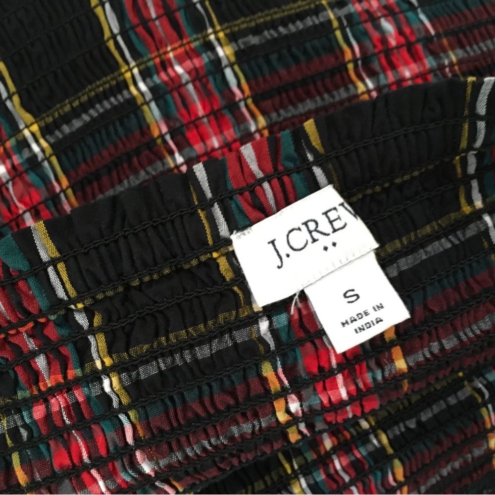 J.Crew Midi Dress Women S Tartan Plaid Smocked Square Neck Long Sleeve BM070 New - Picture 6 of 10